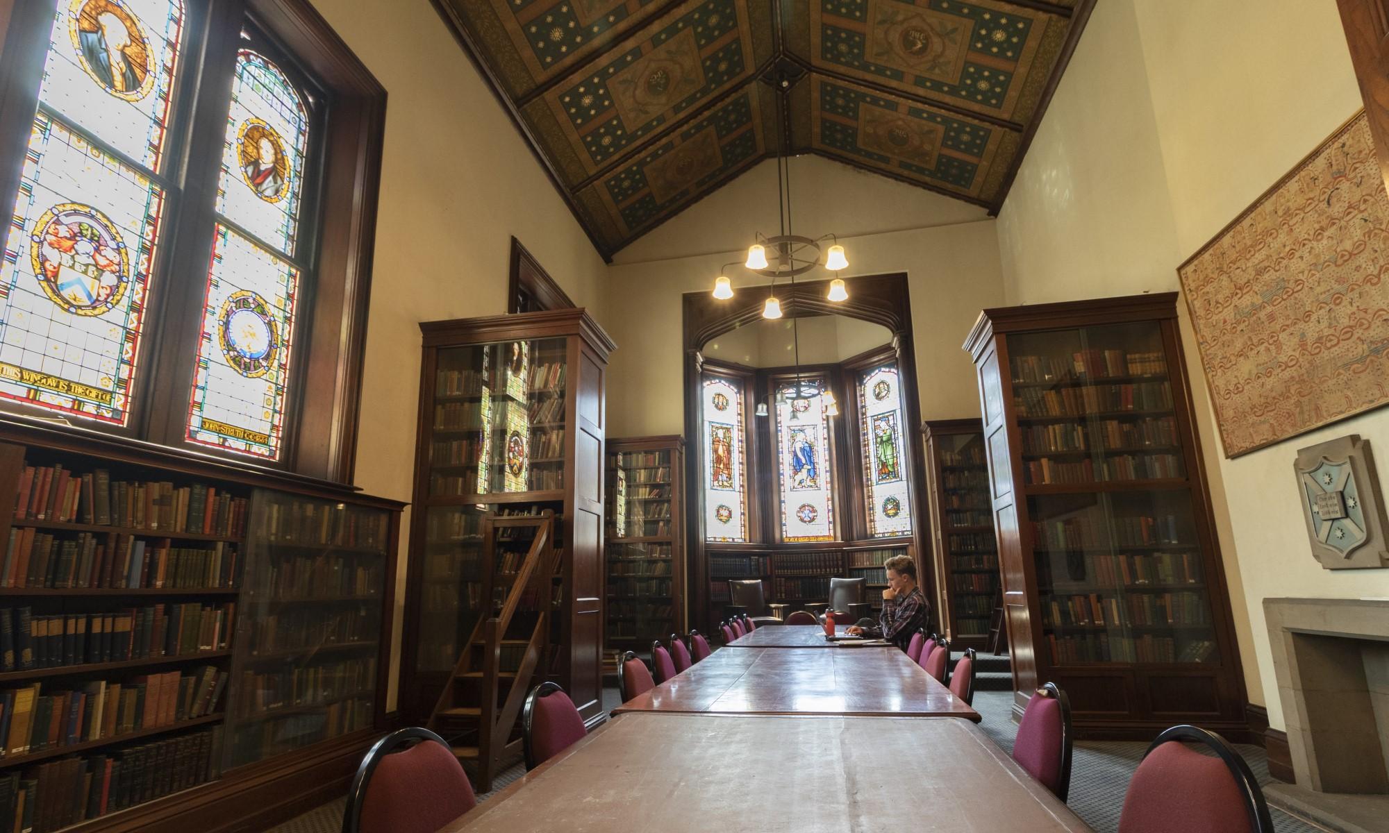 St Andrew's College conferences and events main library-books silk ceiling